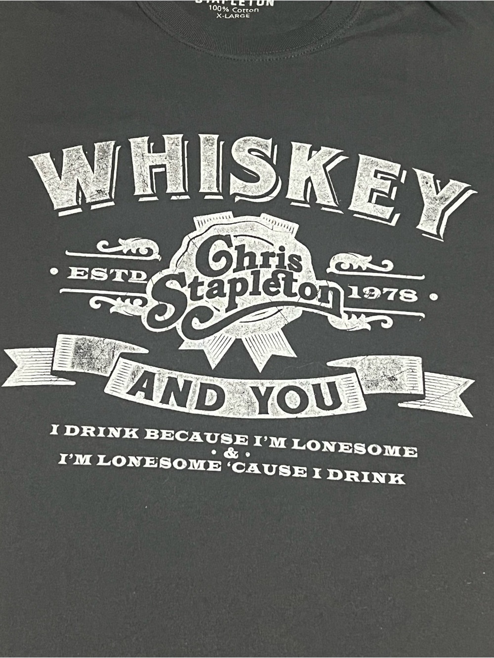 Chris Stapleton 'Whiskey And You' Short Sleeve Tee - Black with White Print - Picture 3 of 6